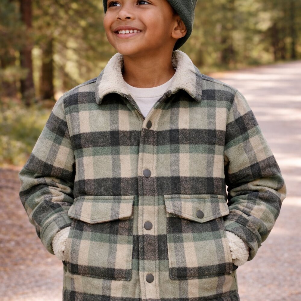 Zara Kids Plaid Fleece Lined Snap Closure Jacket Size 4-5